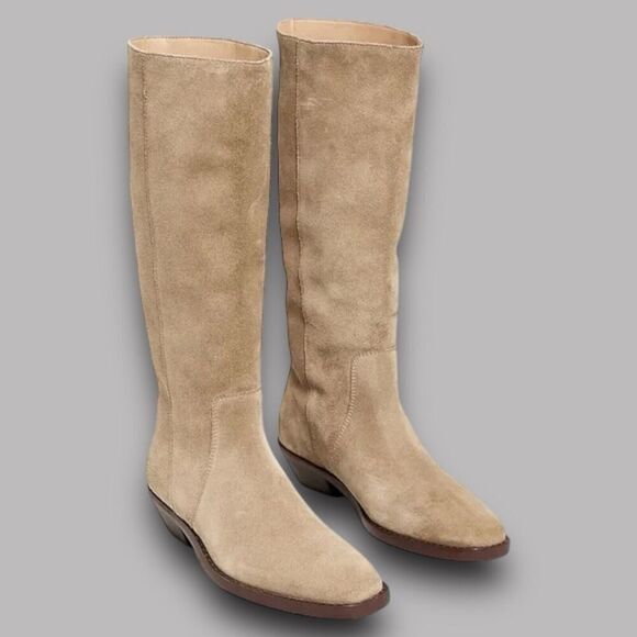 Madewell Boots WMNS 7 Beige Suede Antoine Tall Maple Seed Low Heel Capsule NN035 - Picture 1 of 10